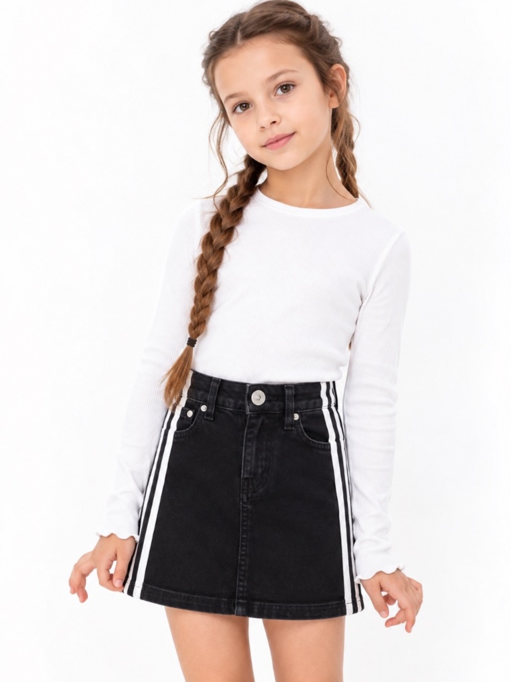 Almost Famous black denim skirt with side stripes